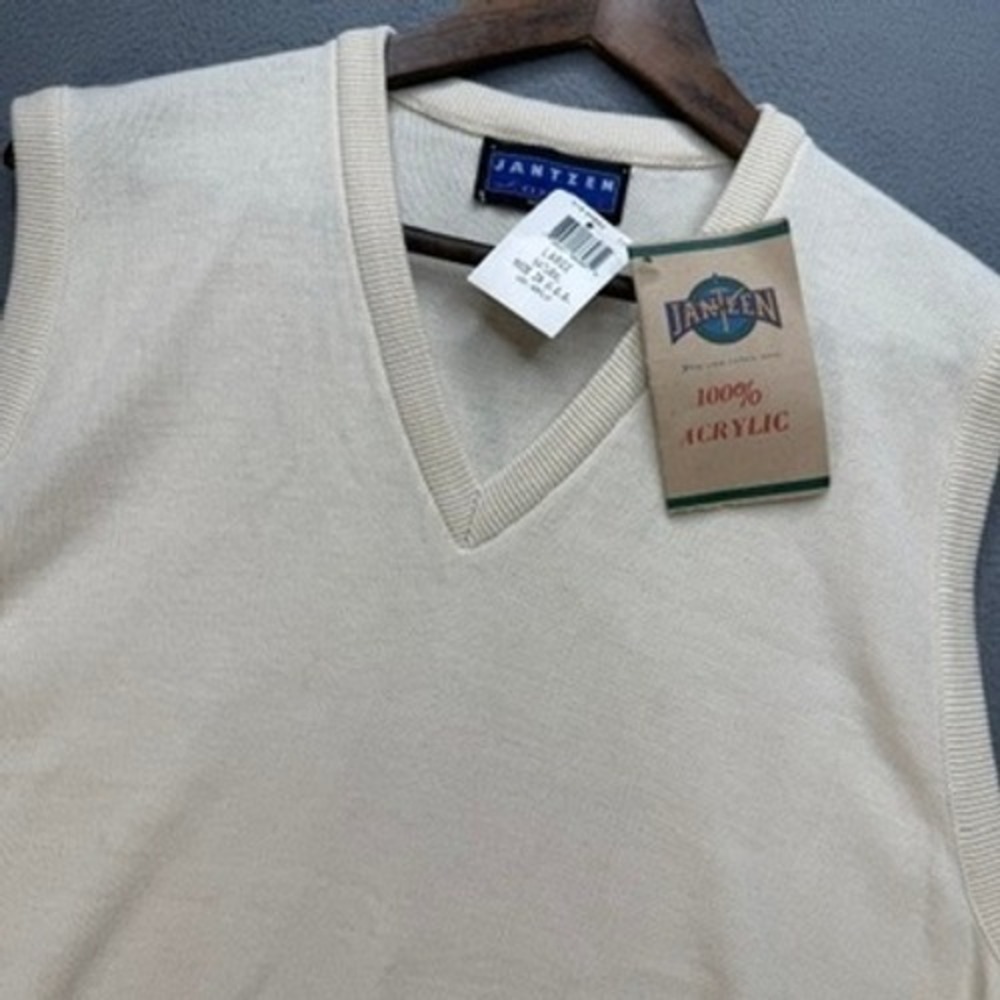 VTG‎ Jantzen Classics V-Neck Sweater Vest Mens Large Cream Made in USA NWT
